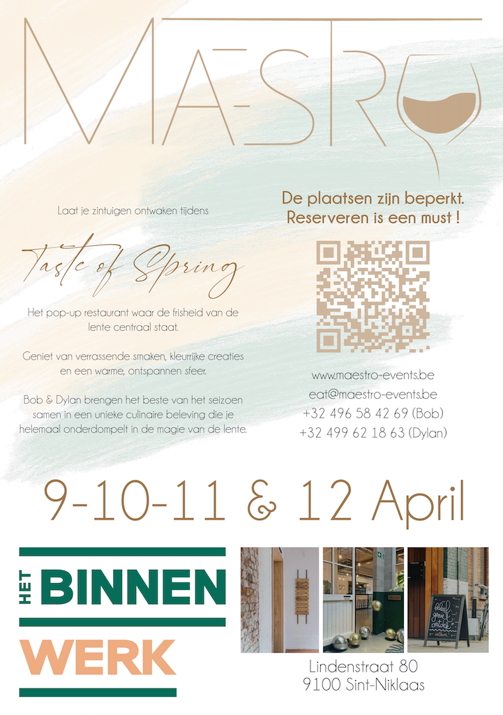 Menukaart van het Maestro Events lentemenu 'Taste of Spring'