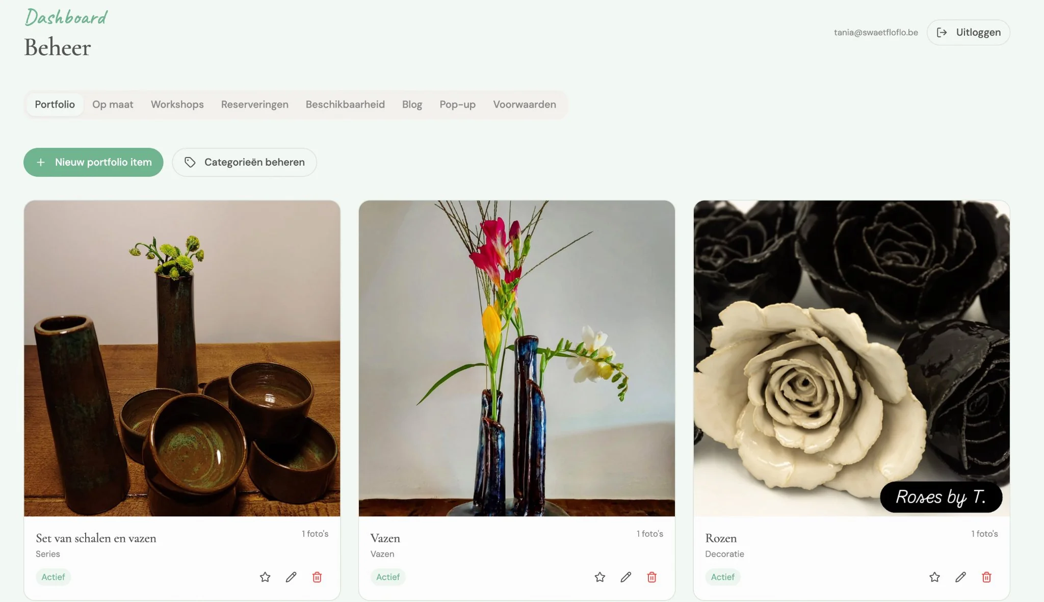 Voorbeeld van het beheerder dashboard van Arty Design, schermafbeelding 1