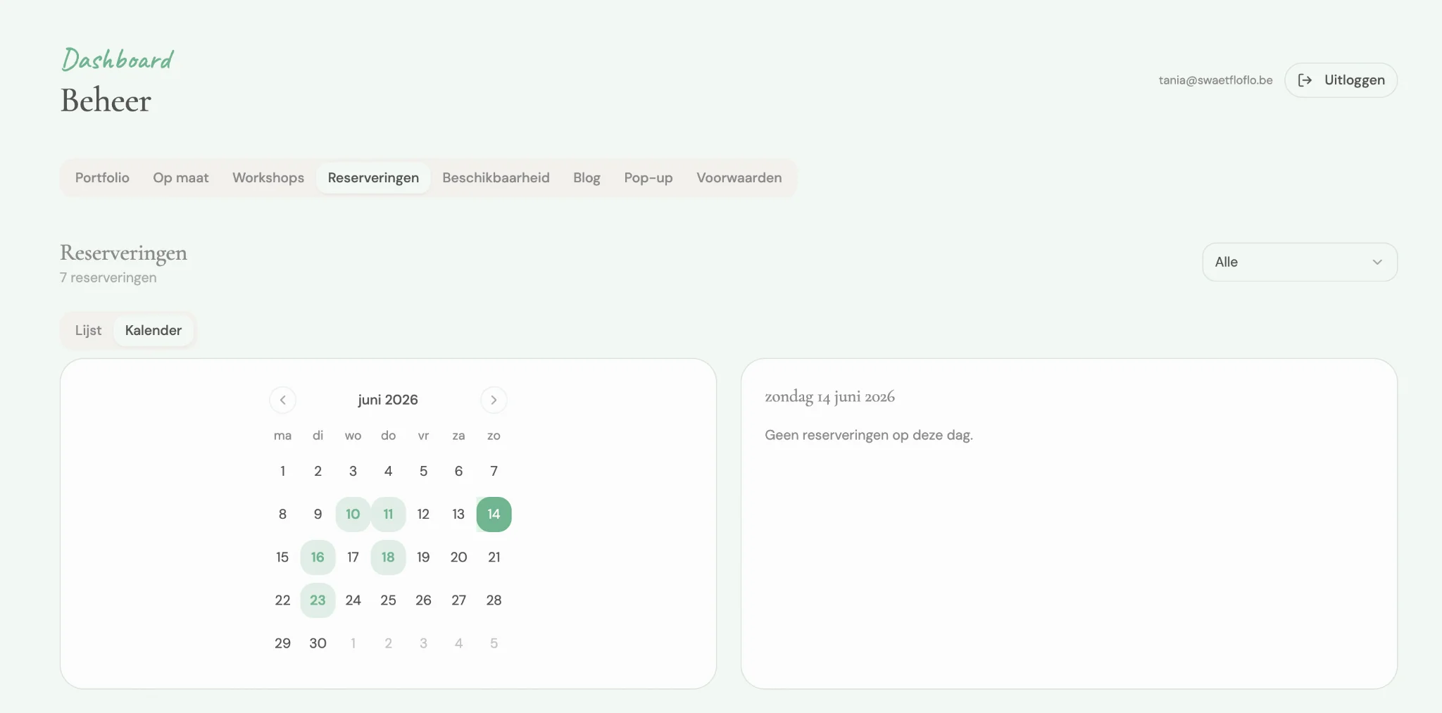 Voorbeeld van het beheerder dashboard van Arty Design, schermafbeelding 2