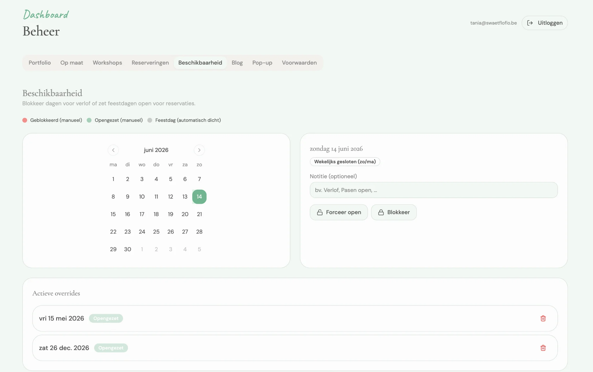 Voorbeeld van het beheerder dashboard van Arty Design, schermafbeelding 3