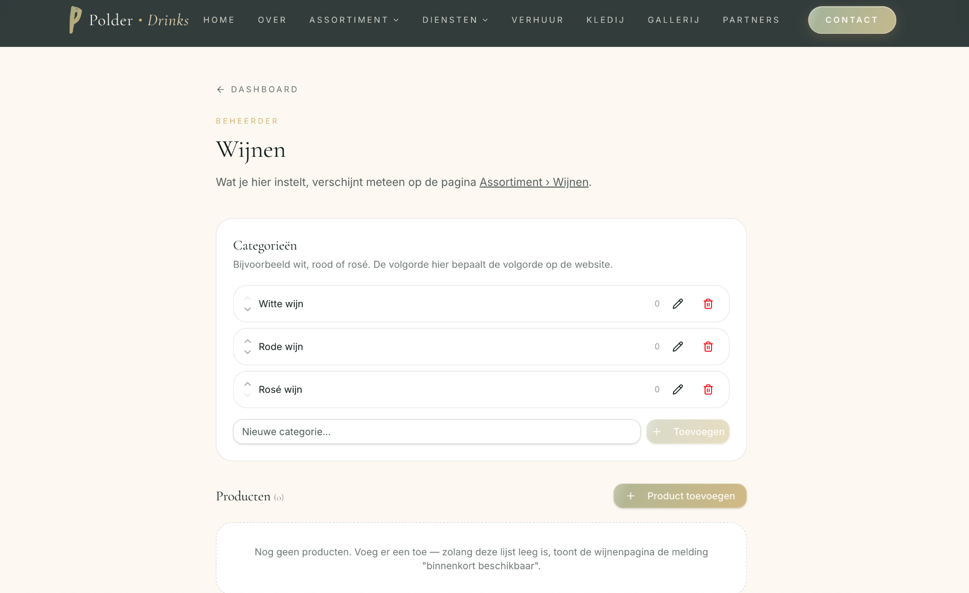 Voorbeeld van het beheerder dashboard van Arty Design, schermafbeelding 2